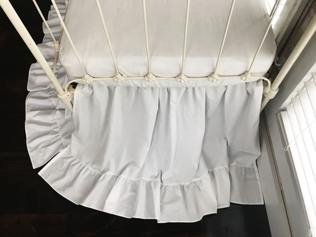 Long White Ruffle Baby Crib Skirt handmade heirloom nursery - High Cotton Textile