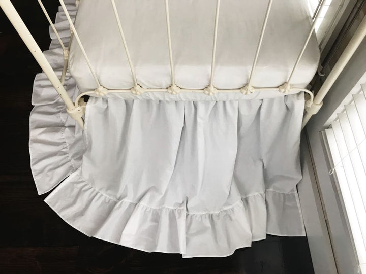 Long White Ruffle Baby Crib Skirt handmade heirloom nursery - High Cotton Textile