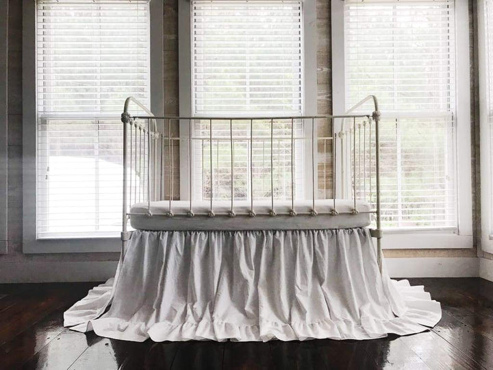 Long White Ruffle Baby Crib Skirt handmade heirloom nursery - High Cotton Textile