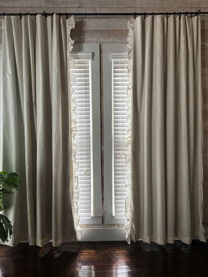 Luxury Handmade Ruffled Blackout Curtains – Porcelain, 1.5 Width Panels (Ready to Ship) - High Cotton Textile 