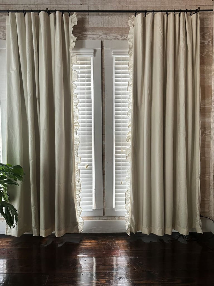 Luxury Handmade Ruffled Blackout Curtains – Porcelain, 1.5 Width Panels (Ready to Ship) - High Cotton Textile 