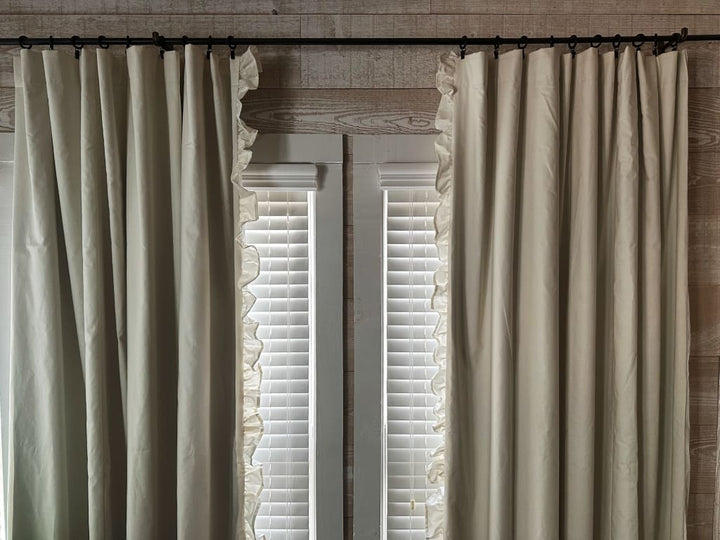 Luxury Handmade Ruffled Blackout Curtains – Porcelain, 1.5 Width Panels (Ready to Ship) - High Cotton Textile 