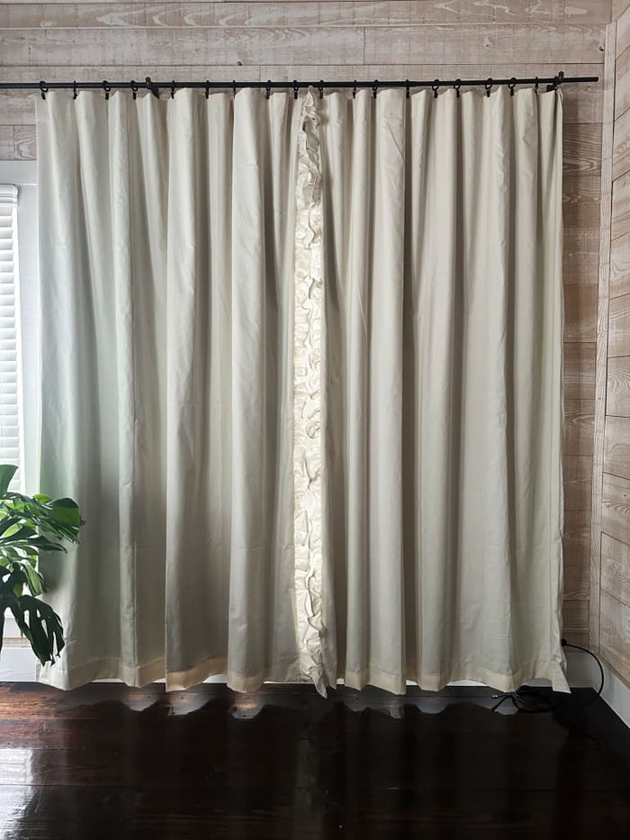 Porcelain ruffled blackout nursery curtain panel in washed cotton