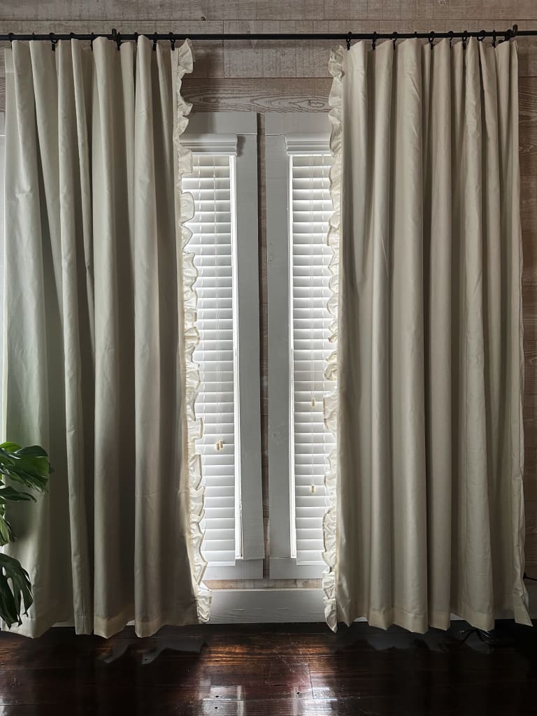 Luxury Handmade Ruffled Blackout Curtains – Porcelain, 1.5 Width Panels (Ready to Ship) handmade heirloom nursery - High Cotton Textile