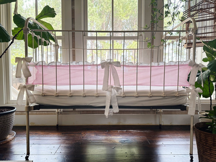 Mesh Ruffle Crib Liners handmade heirloom nursery - High Cotton Textile