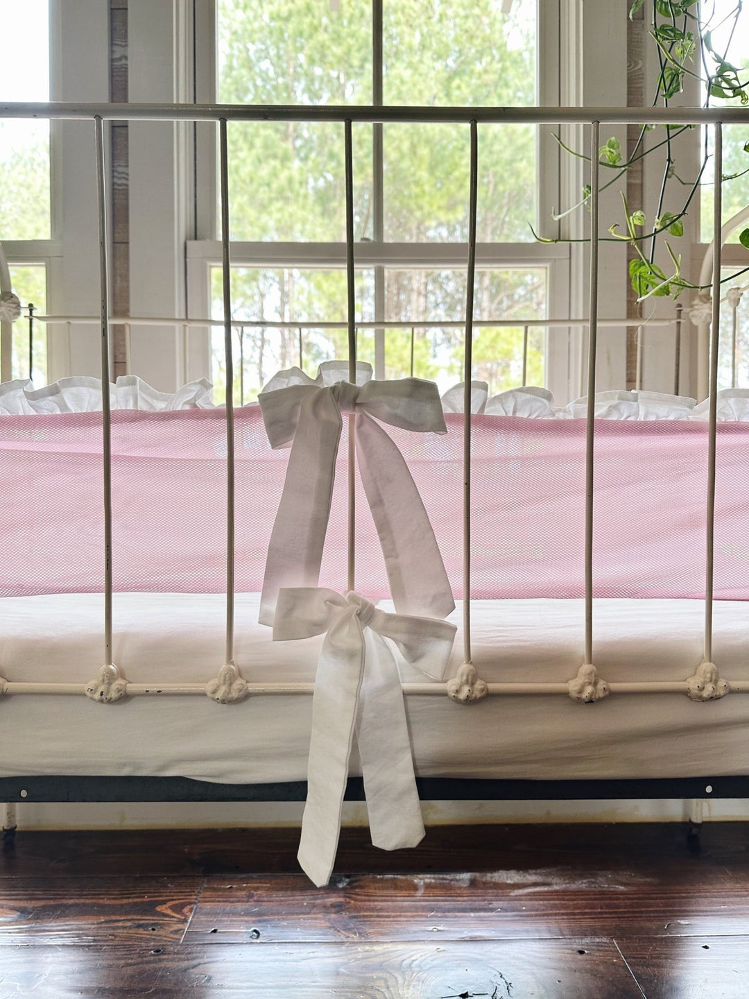 Mesh Ruffle Crib Liners handmade heirloom nursery - High Cotton Textile