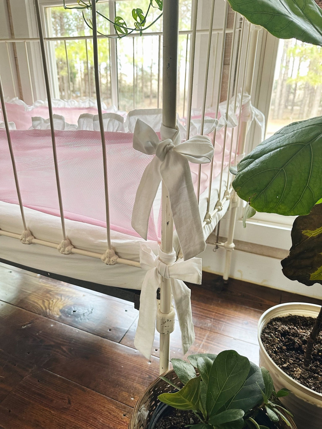 Mesh Ruffle Crib Liners handmade heirloom nursery - High Cotton Textile