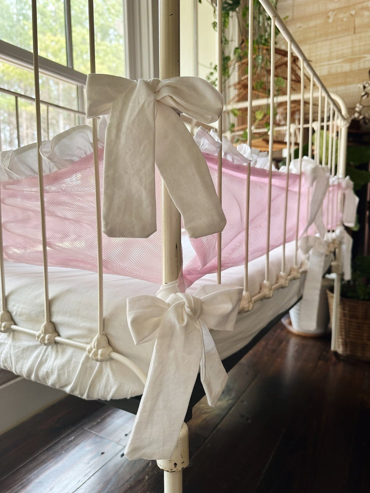Mesh Ruffle Crib Liners handmade heirloom nursery - High Cotton Textile