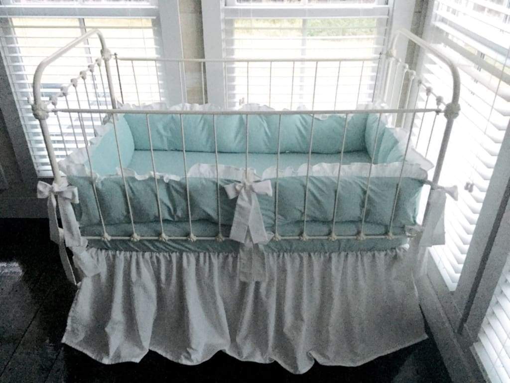 Mist and White Farmhouse Crib Bedding Set with Sheet - High Cotton Textile 