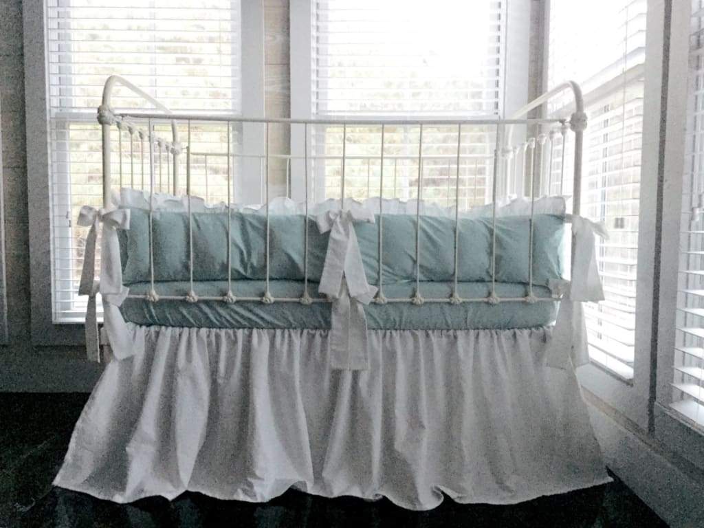 Mist and White Farmhouse Crib Bedding Set with Sheet - High Cotton Textile 