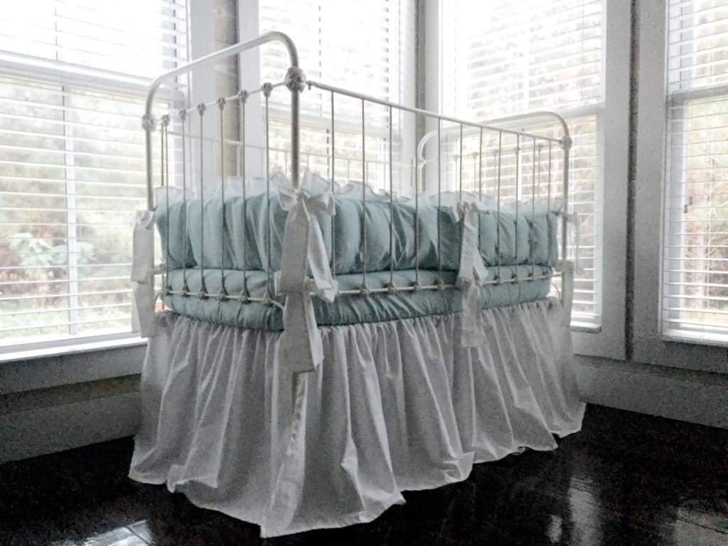 Mist and White Farmhouse Crib Bedding Set with Sheet - High Cotton Textile 