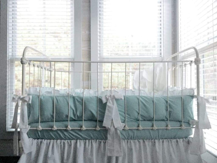 Mist + White | Ruffled Crib Liners