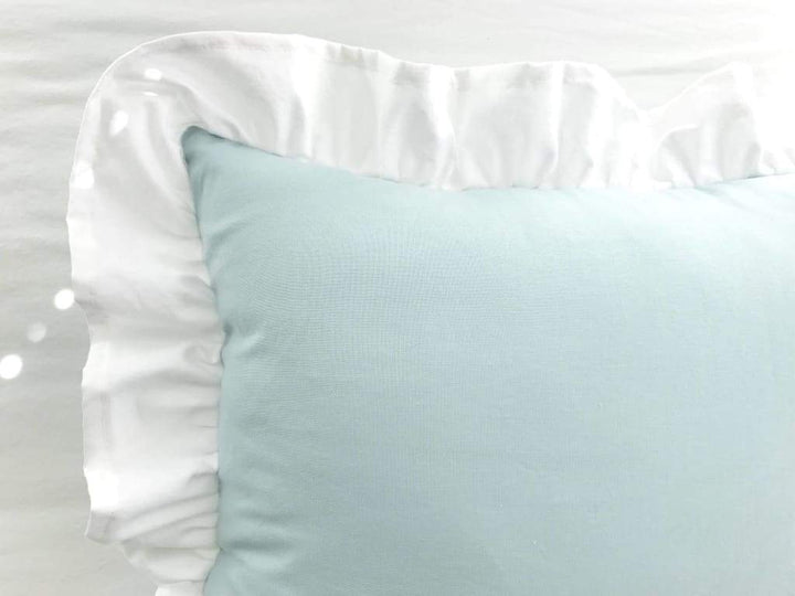 Mist and White Ruffled Crib Pillow handmade heirloom nursery - High Cotton Textile