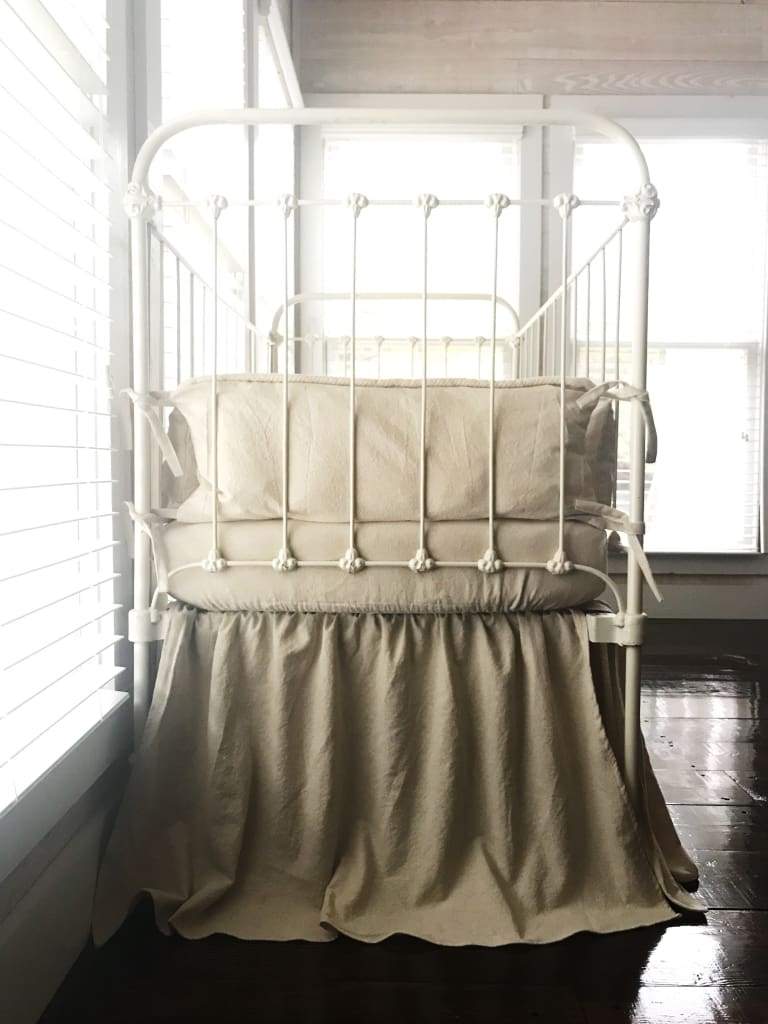 Natural Osnaburg Farmhouse Tailored Crib Bedding Set - High Cotton Textile 