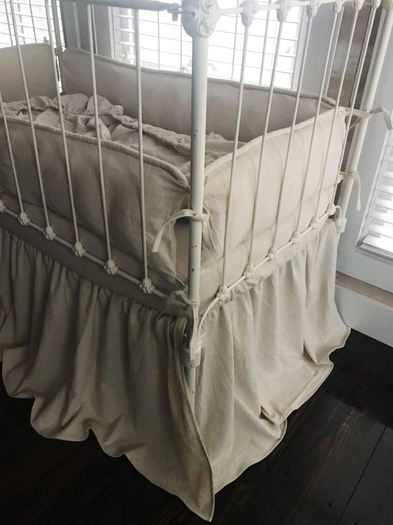 Natural Osnaburg Farmhouse Tailored Crib Bedding Set - High Cotton Textile 