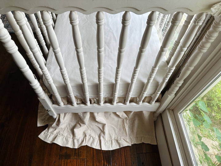Natural Osnaburg Ruffled Cotton Crib Skirt handmade heirloom nursery - High Cotton Textile