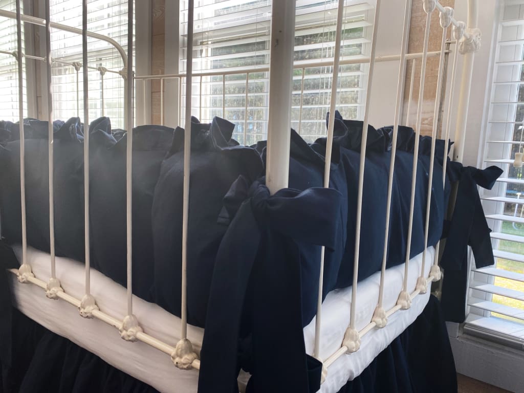 Navy Blue Farmhouse Ruffled Crib Liners