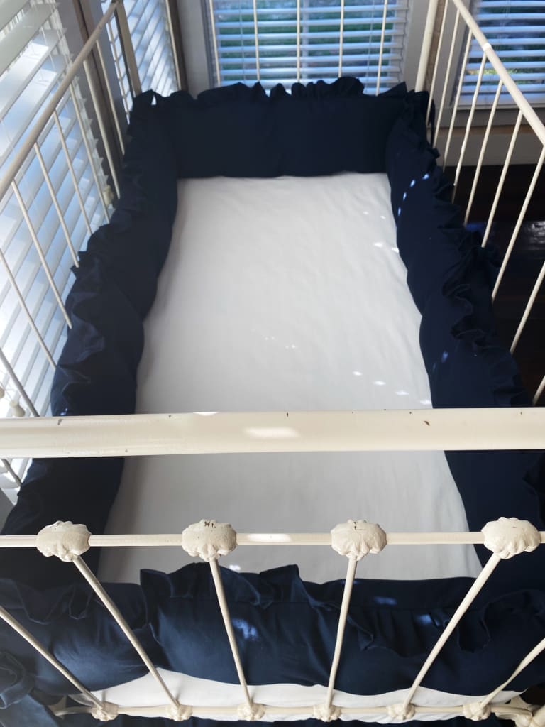 Navy Blue Farmhouse Ruffled Crib Liners