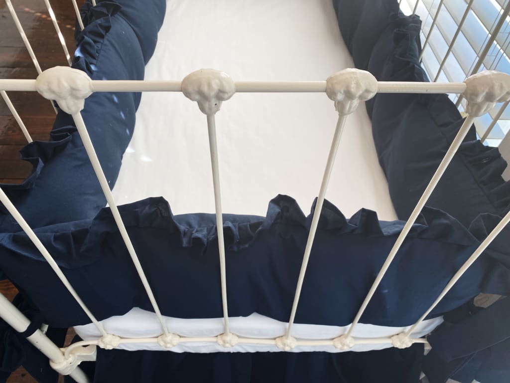 Navy Blue Farmhouse Ruffled Crib Liners