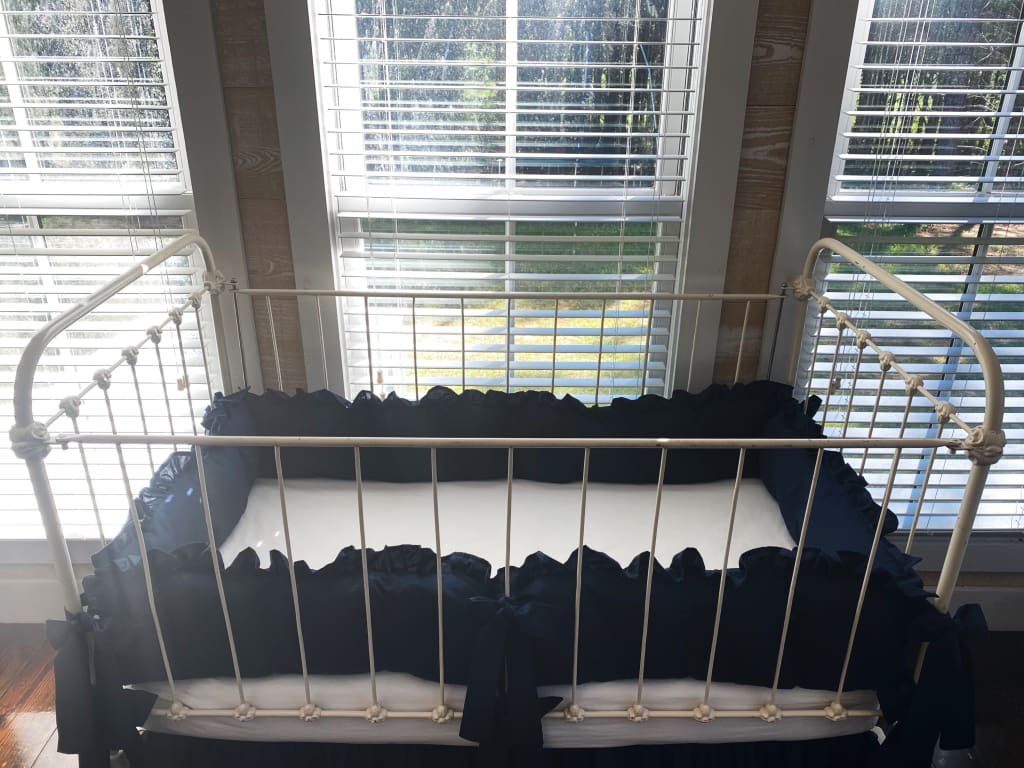 Navy Blue Farmhouse Ruffled Crib Liners