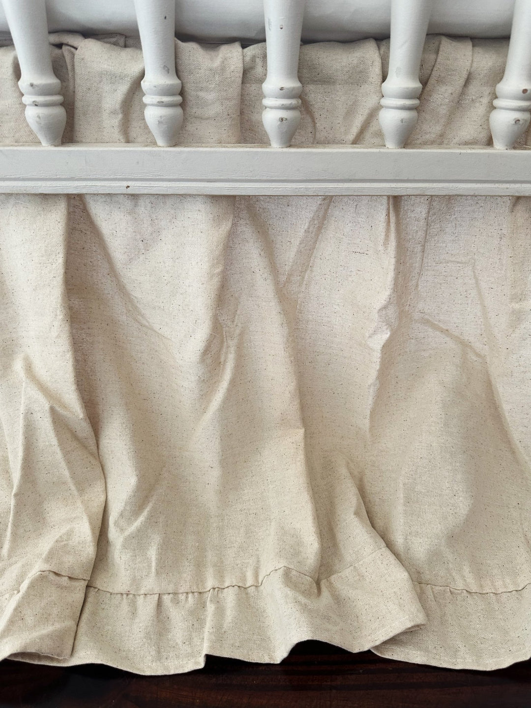 Neutral Ruffled Crib Skirt and Large Crib Bows Set handmade heirloom nursery - High Cotton Textile