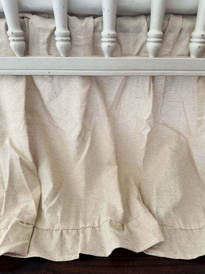 Neutral Ruffled Crib Skirt and Large Crib Bows Set handmade heirloom nursery - High Cotton Textile