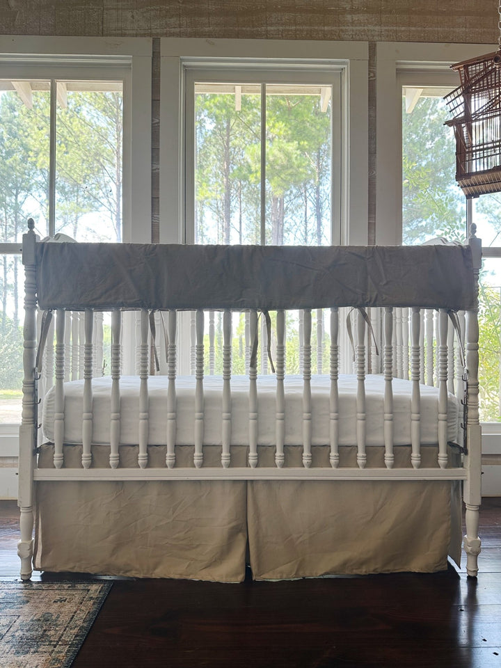 Oatmeal Crib Rail Cover & Crib Skirt Set handmade heirloom nursery - High Cotton Textile