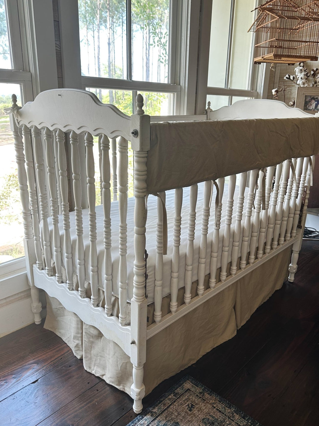 Oatmeal Crib Rail Cover & Crib Skirt Set handmade heirloom nursery - High Cotton Textile