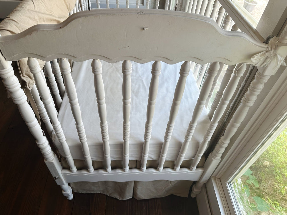 Oatmeal Crib Rail Cover & Crib Skirt Set handmade heirloom nursery - High Cotton Textile