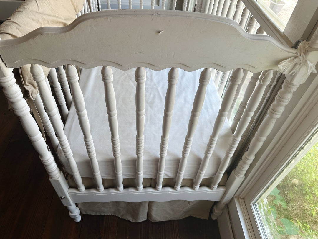 Oatmeal Crib Rail Cover & Crib Skirt Set handmade heirloom nursery - High Cotton Textile