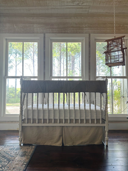 Oatmeal Crib Rail Cover & Crib Skirt Set handmade heirloom nursery - High Cotton Textile