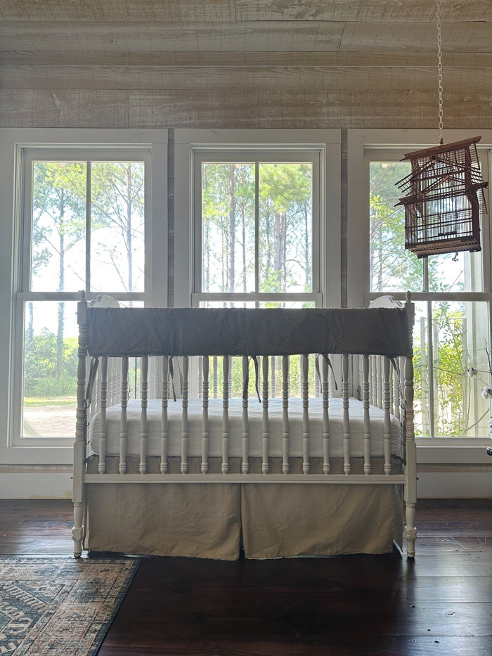 Oatmeal Crib Rail Cover & Crib Skirt Set handmade heirloom nursery - High Cotton Textile