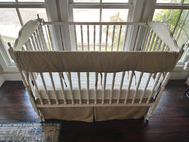 Oatmeal Crib Rail Cover & Crib Skirt Set handmade heirloom nursery - High Cotton Textile