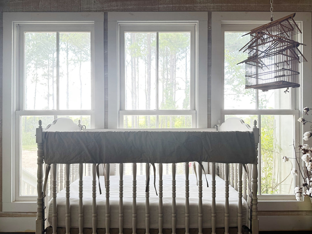 Oatmeal Crib Rail Cover – Simple Neutral Style handmade heirloom nursery - High Cotton Textile