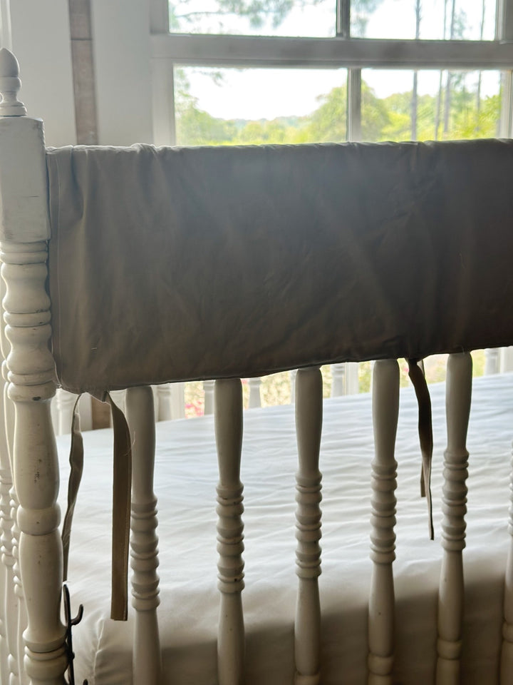 Oatmeal Crib Rail Cover – Simple Neutral Style handmade heirloom nursery - High Cotton Textile