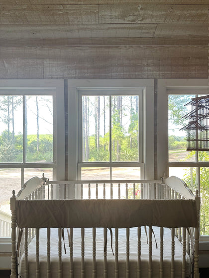 Oatmeal Crib Rail Cover – Simple Neutral Style handmade heirloom nursery - High Cotton Textile