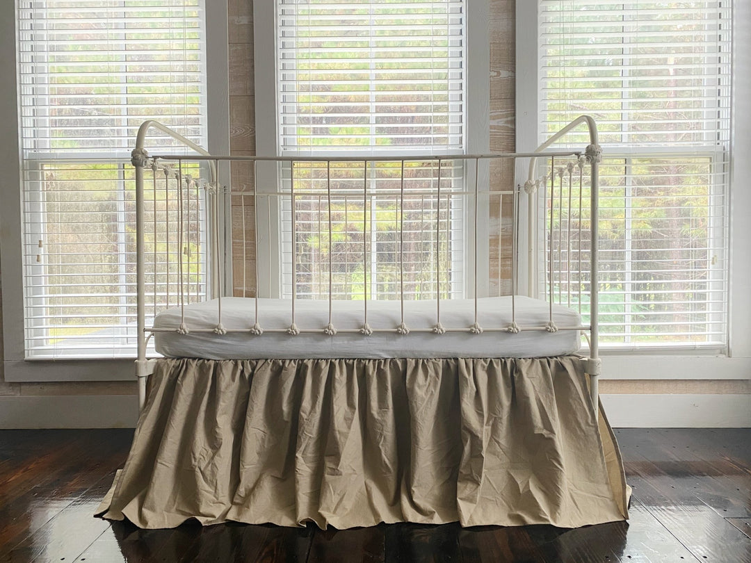 Oatmeal Farmhouse Crib Skirt | Neutral Baby Bedding handmade heirloom nursery - High Cotton Textile