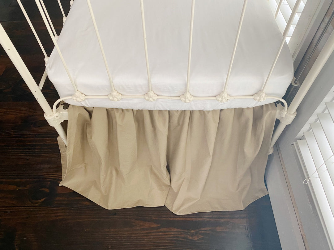 Oatmeal Farmhouse Crib Skirt | Neutral Baby Bedding handmade heirloom nursery - High Cotton Textile
