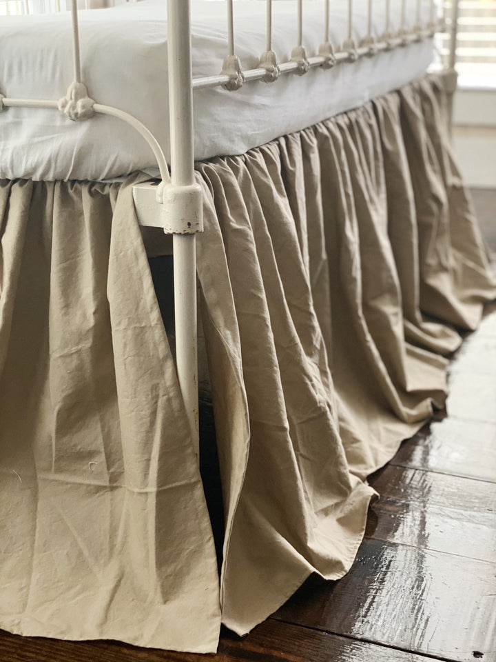 Oatmeal Farmhouse Crib Skirt | Neutral Baby Bedding handmade heirloom nursery - High Cotton Textile