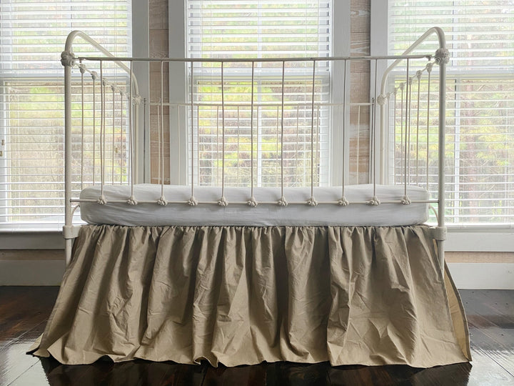 Oatmeal Farmhouse Crib Skirt | Neutral Baby Bedding handmade heirloom nursery - High Cotton Textile