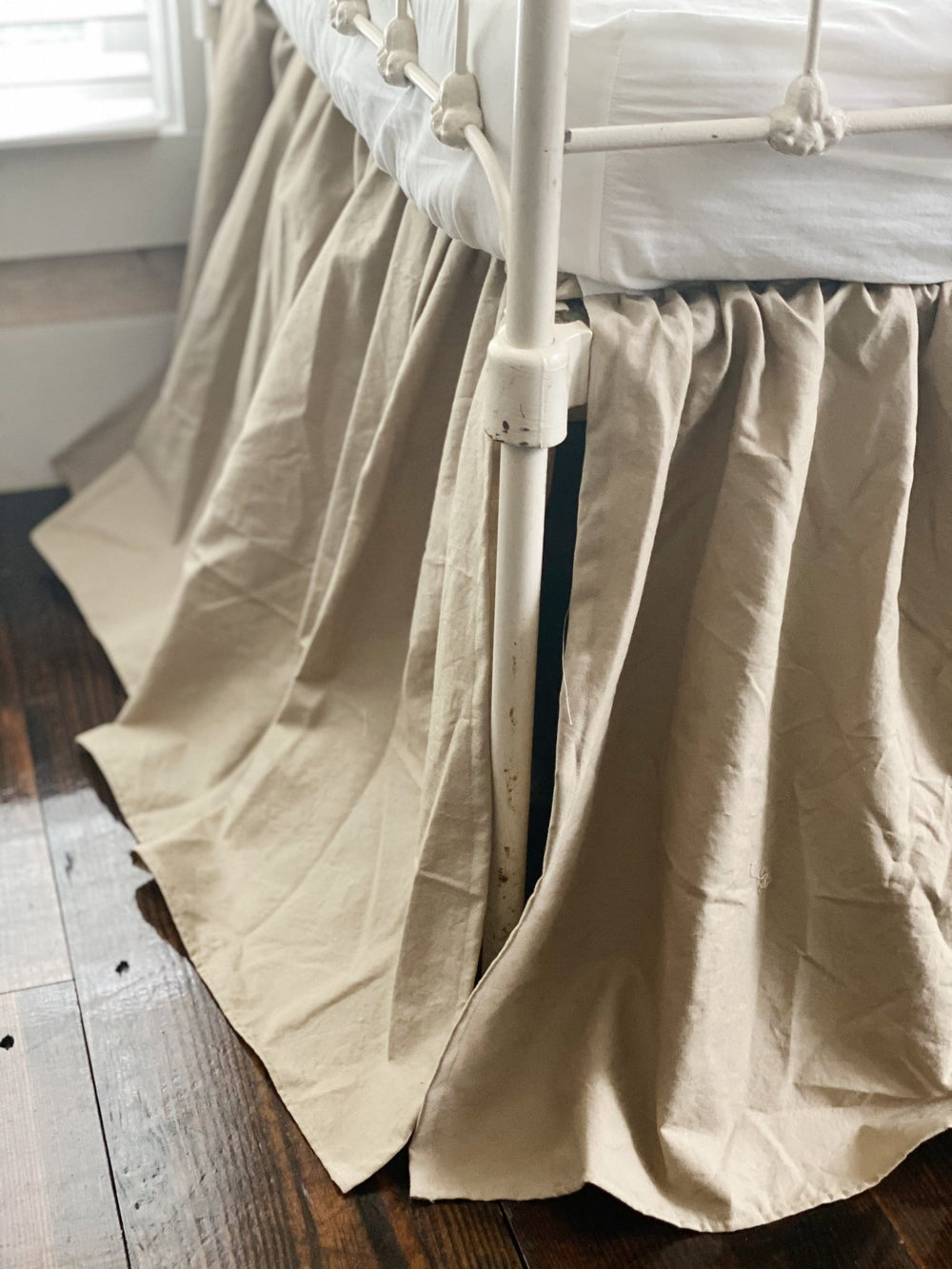 Oatmeal Farmhouse Crib Skirt | Neutral Baby Bedding handmade heirloom nursery - High Cotton Textile