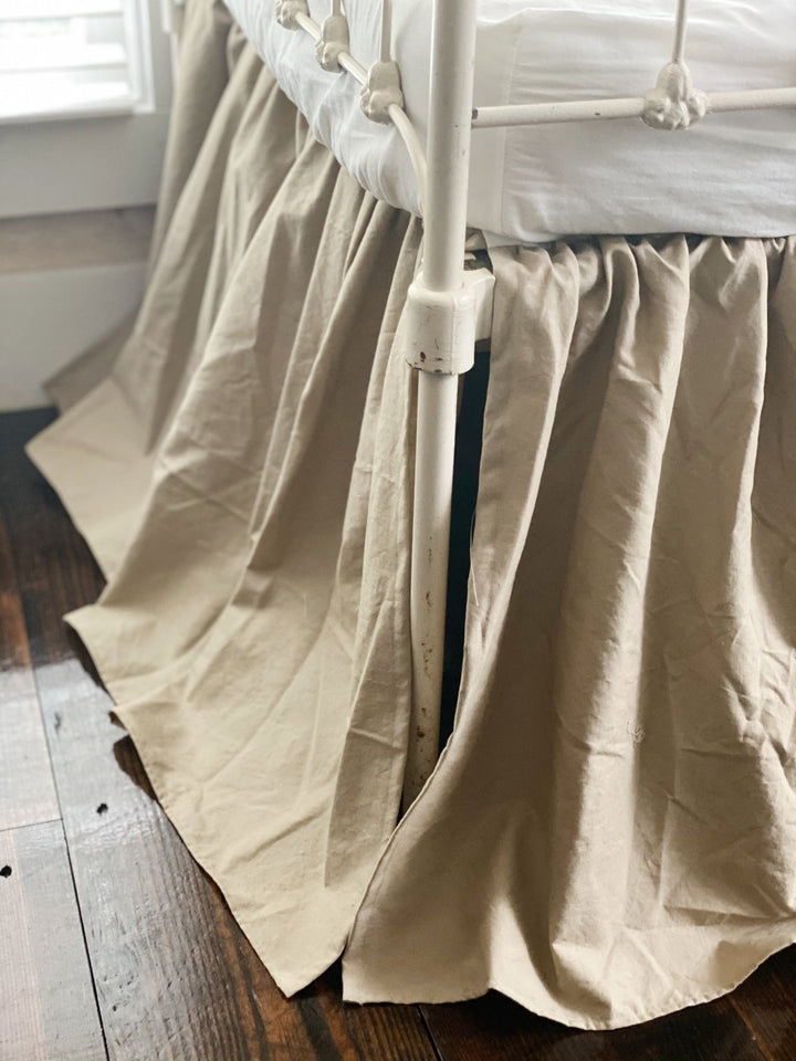Oatmeal Farmhouse Crib Skirt | Neutral Baby Bedding handmade heirloom nursery - High Cotton Textile