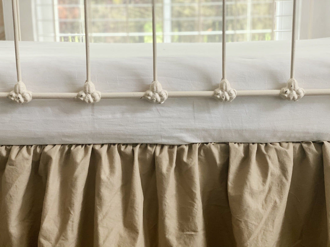 Oatmeal Farmhouse Crib Skirt | Neutral Baby Bedding handmade heirloom nursery - High Cotton Textile