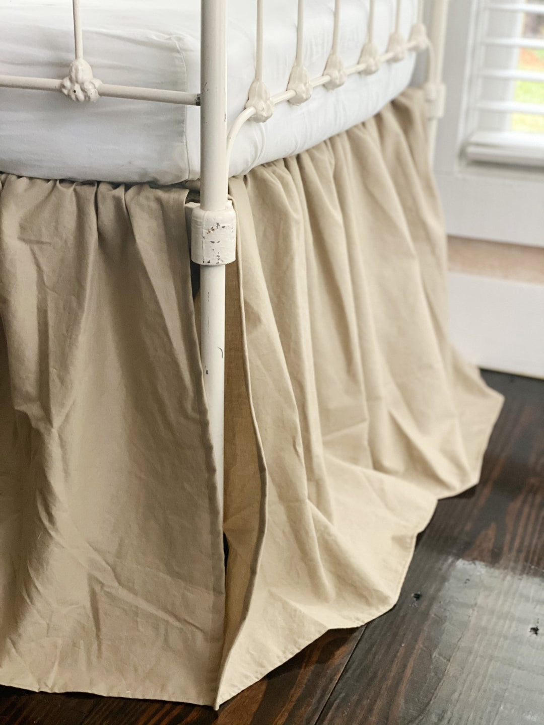 Oatmeal Farmhouse Crib Skirt | Neutral Baby Bedding handmade heirloom nursery - High Cotton Textile