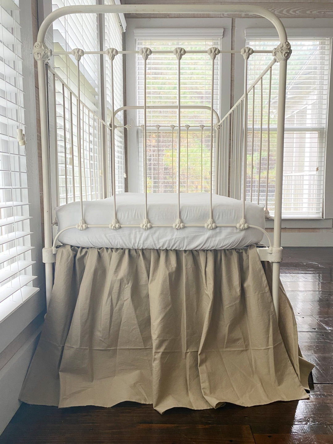 Oatmeal Farmhouse Crib Skirt | Neutral Baby Bedding handmade heirloom nursery - High Cotton Textile