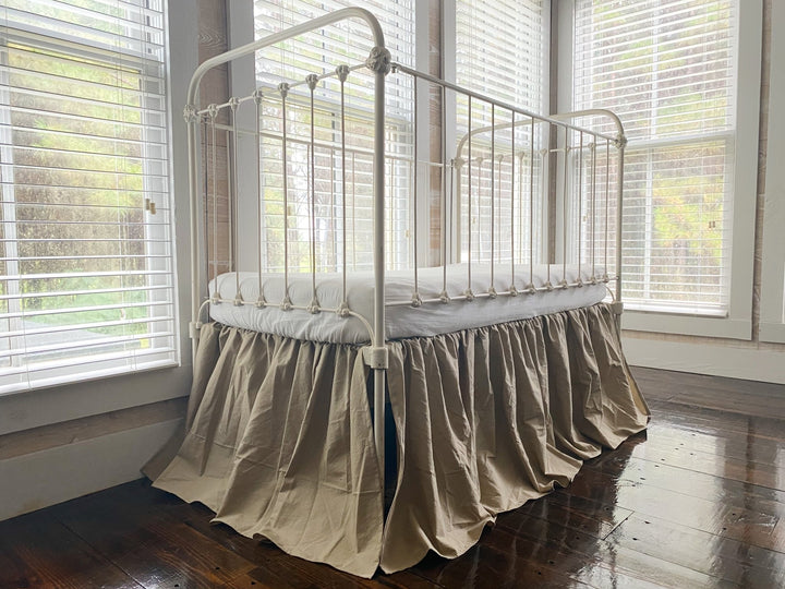 Oatmeal Farmhouse Crib Skirt | Neutral Baby Bedding handmade heirloom nursery - High Cotton Textile
