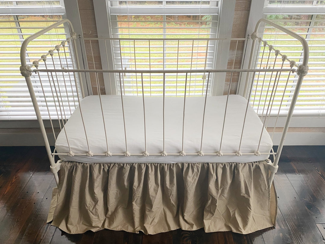 Oatmeal Farmhouse Crib Skirt | Neutral Baby Bedding handmade heirloom nursery - High Cotton Textile