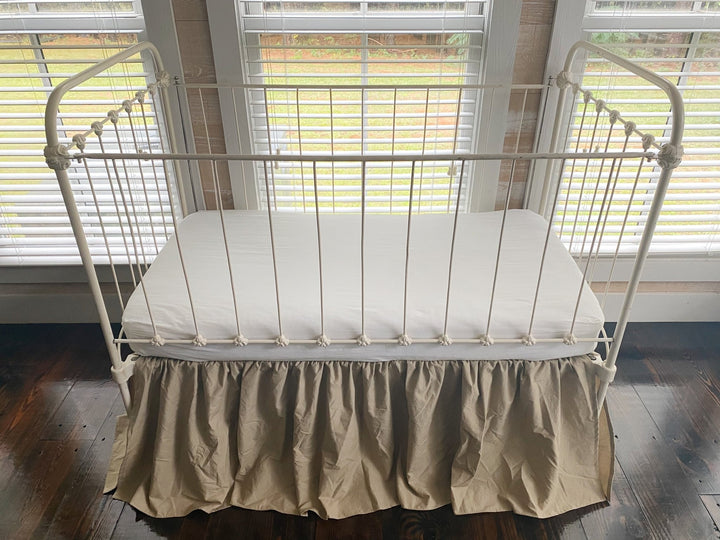 Oatmeal Farmhouse Crib Skirt | Neutral Baby Bedding handmade heirloom nursery - High Cotton Textile