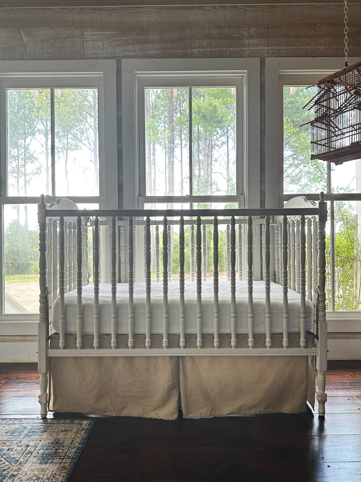 Oatmeal Tailored Cotton Crib Skirt handmade heirloom nursery - High Cotton Textile