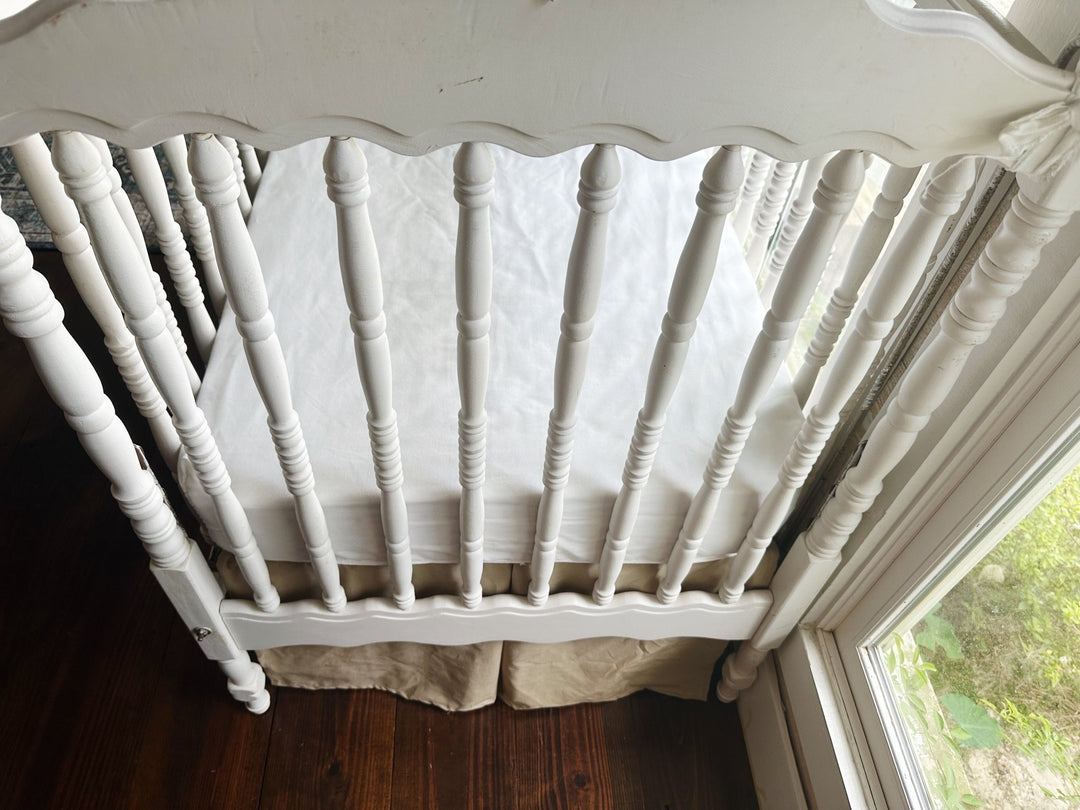 Oatmeal Tailored Cotton Crib Skirt handmade heirloom nursery - High Cotton Textile
